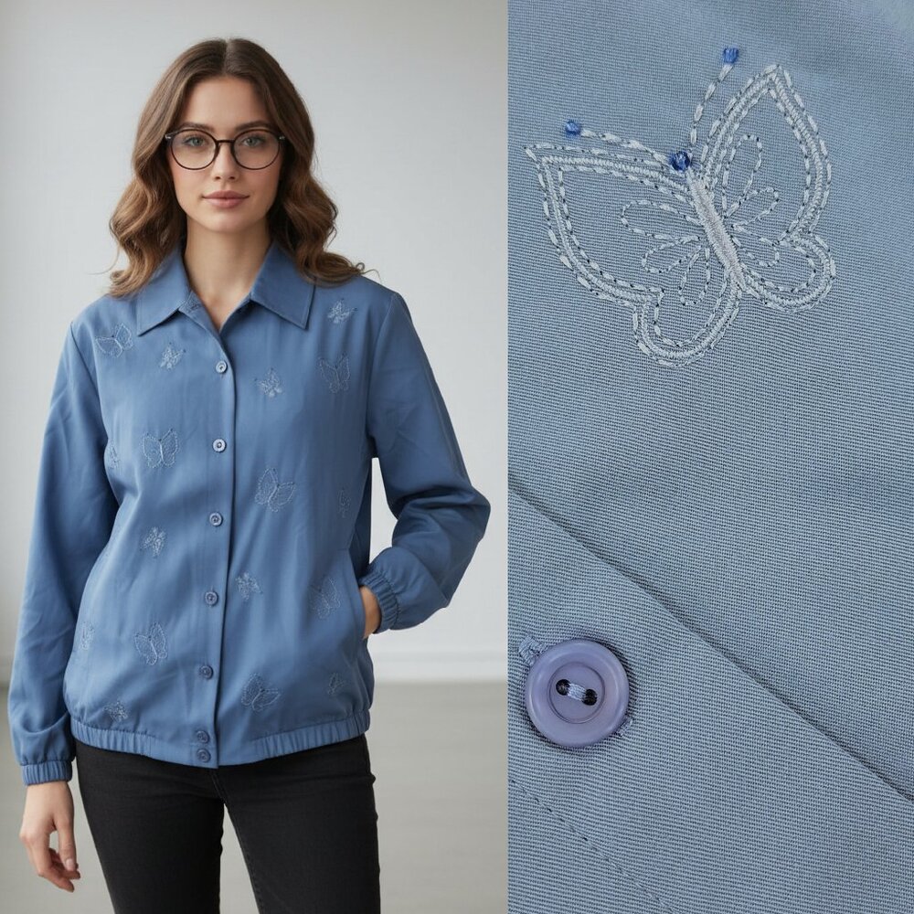 Vtg Y2K blue butterfly casual jacket - Alfred Dunner brand